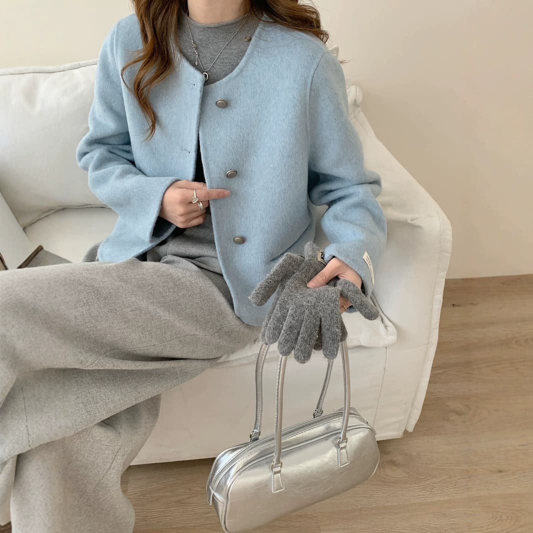 ノーカラージャケット シンプル上品ノーカラーショートジャケット