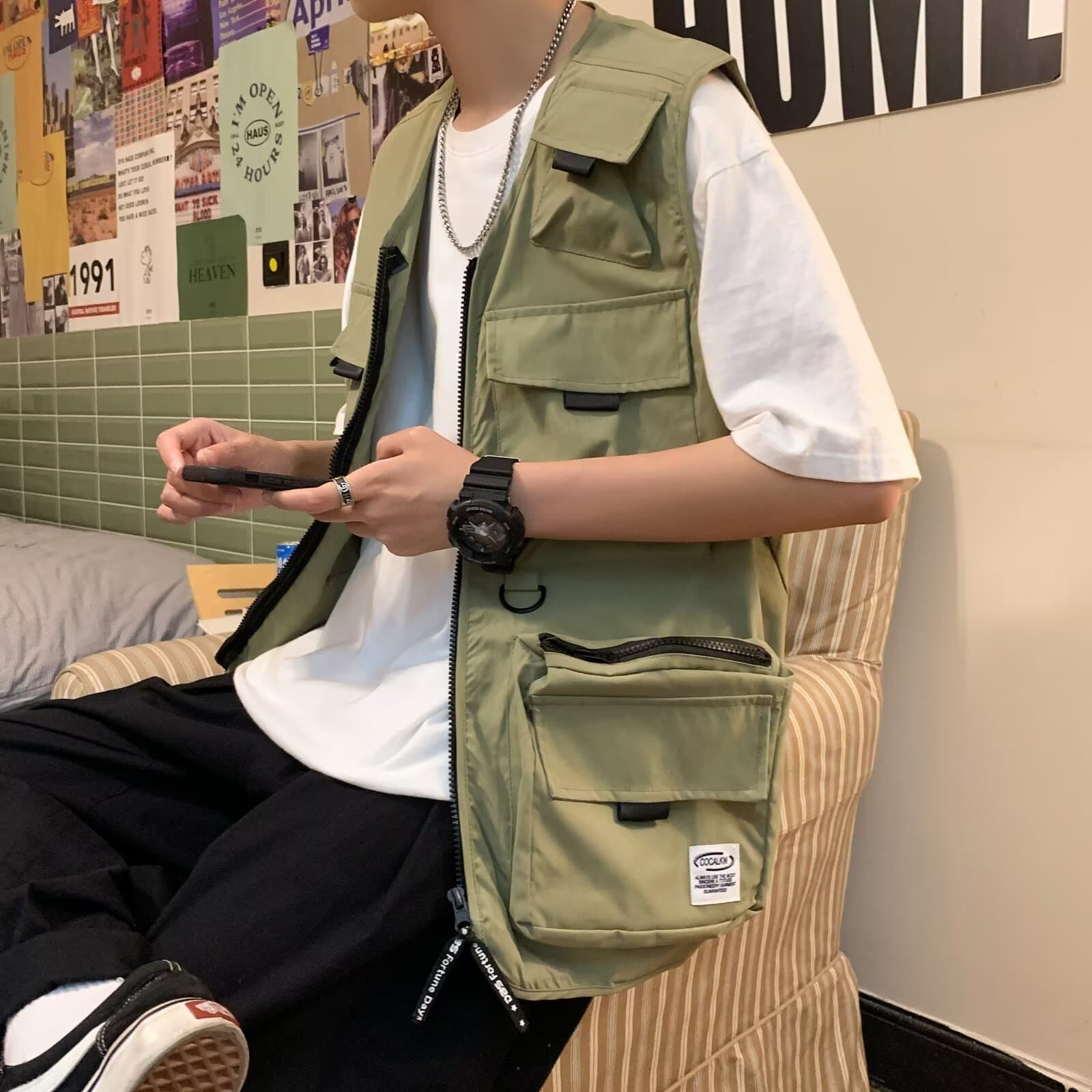 ノーカラージャケット マルチポケット機能性ベスト