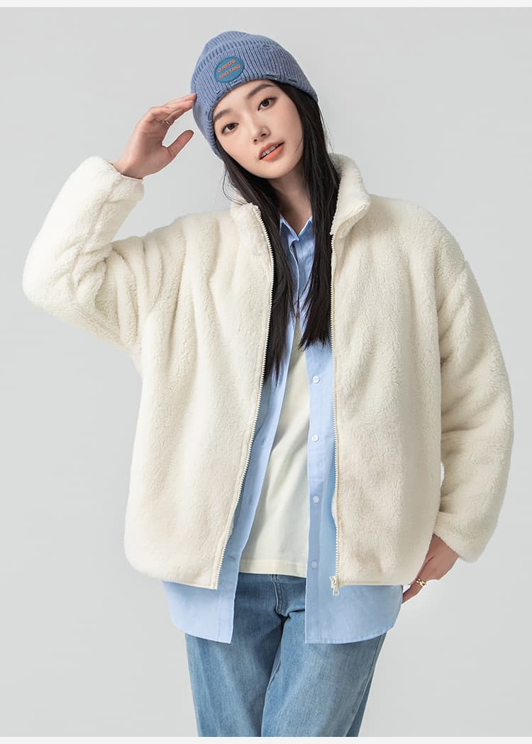 ノーカラージャケット もこもこ温もりノーカラーボアジャケット