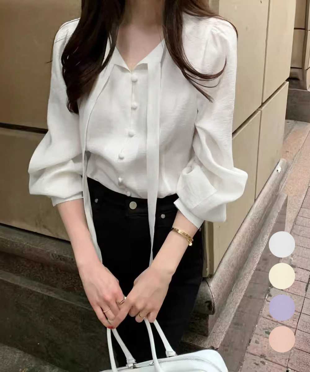 ノーカラージャケット 上品リネンリボンブラウス きれいめ春夏トップス