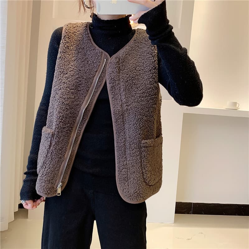 ノーカラージャケット もこもこボアジップベスト