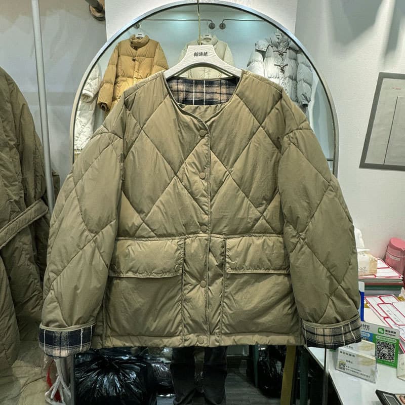 ノーカラージャケット キルティング中綿ノーカラーブルゾン