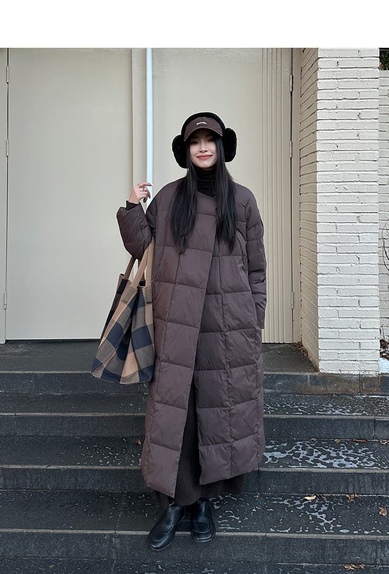 ノーカラージャケット マット風ロングノーカラーダウンジャケット