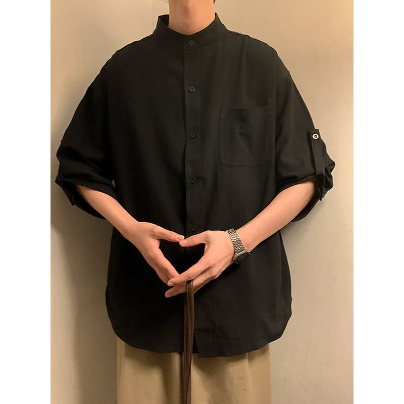 ノーカラージャケット 風合い豊かな立ち襟シャツ