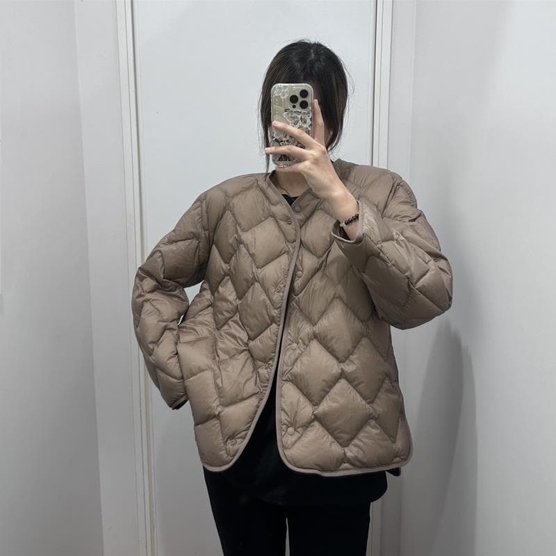 キルティング中綿ノーカラージャケット