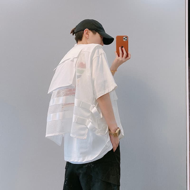 ノーカラージャケット メッシュパネル切替ノーカラーベスト
