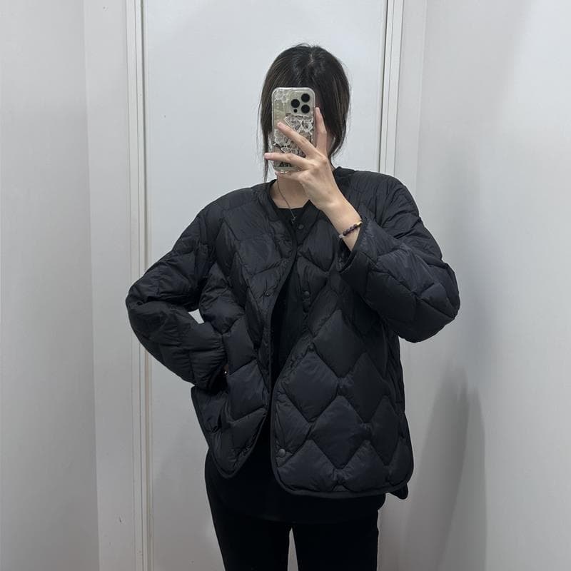キルティング中綿ノーカラージャケット