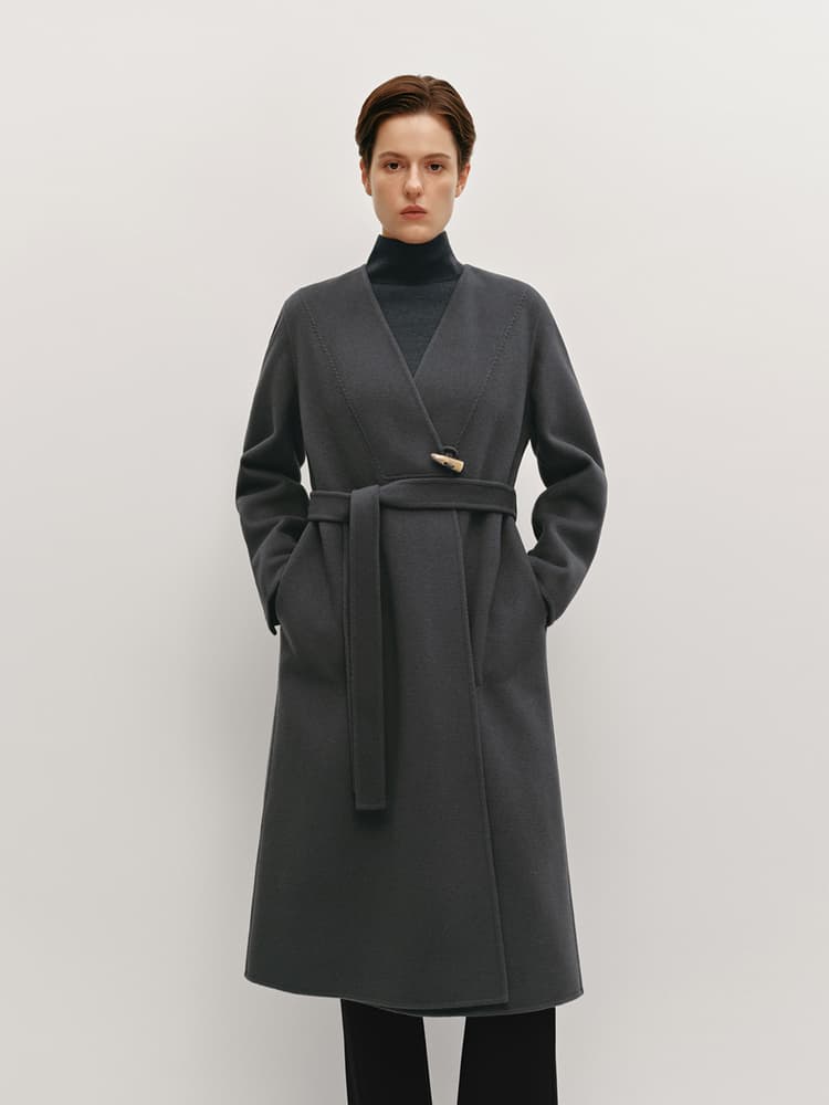 ノーカラージャケット 上質シンプル ロングコート
