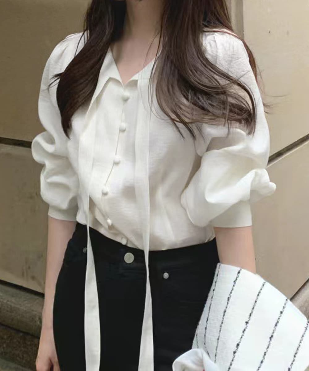 ノーカラージャケット 上品リネンリボンブラウス きれいめ春夏トップス