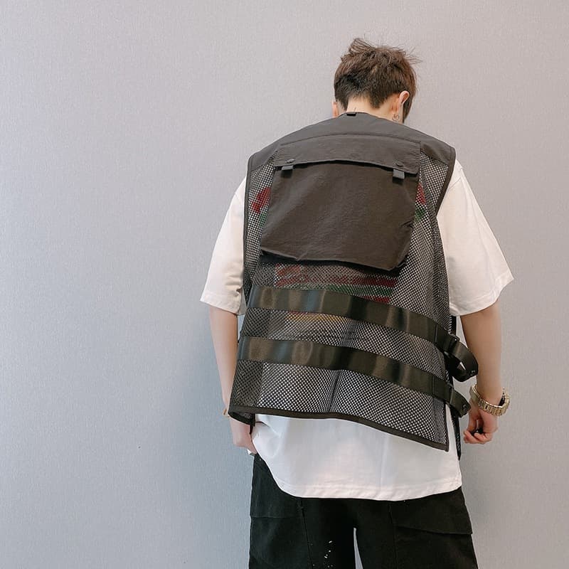 ノーカラージャケット メッシュパネル切替ノーカラーベスト