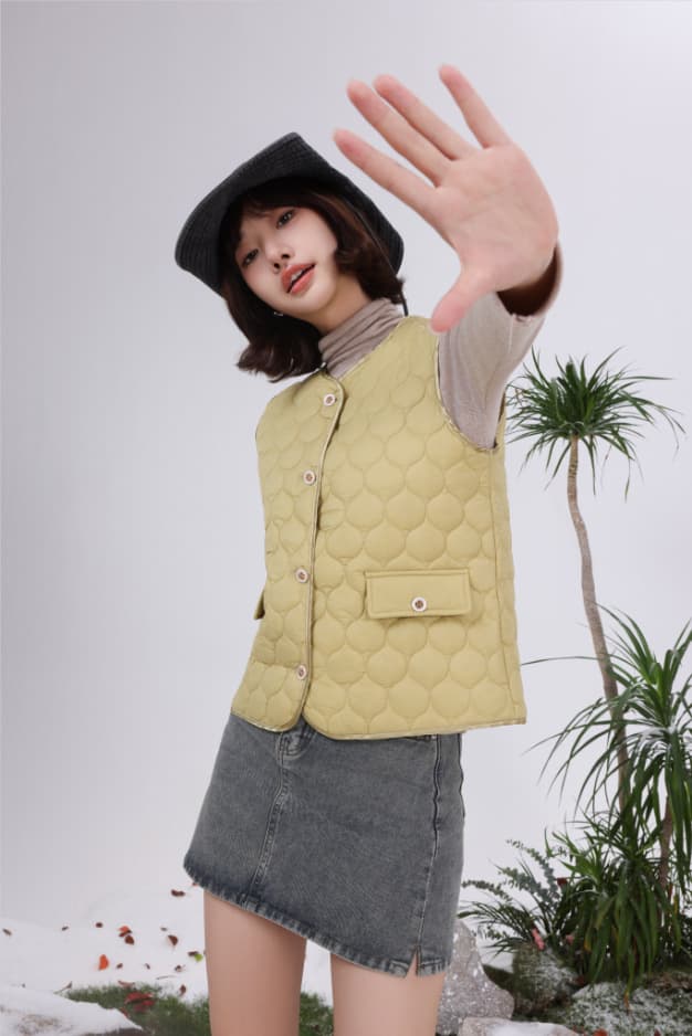 ノーカラージャケット キルティング中綿ノーカラーベスト