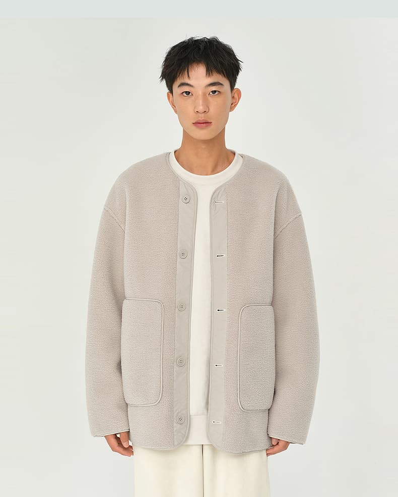 ノーカラージャケット ふんわり温もりノーカラーボアジャケット