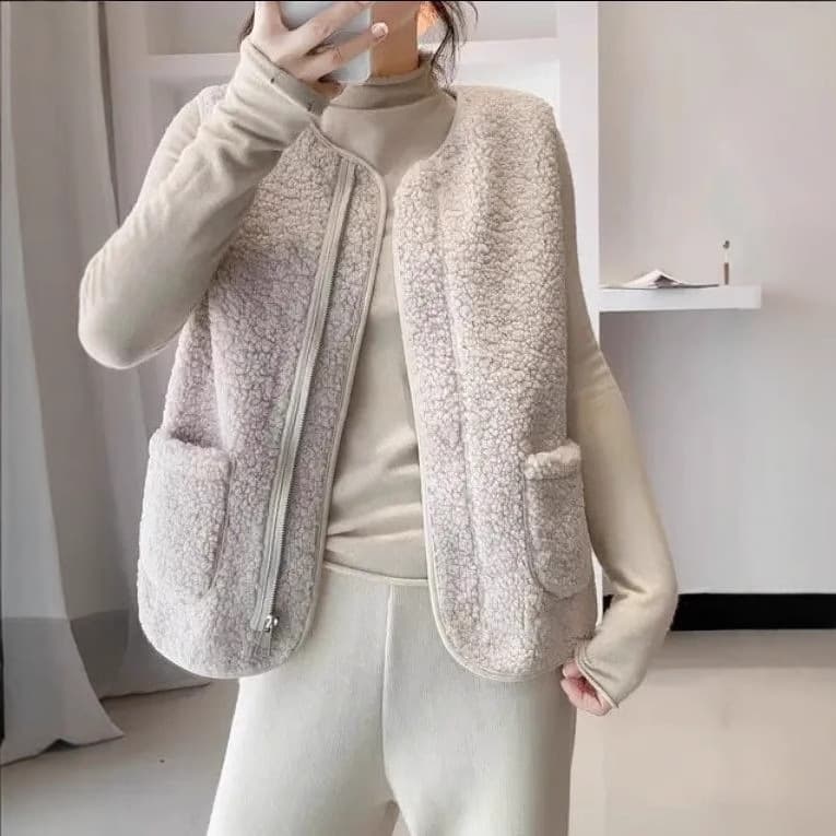 ノーカラージャケット もこもこボアジップベスト