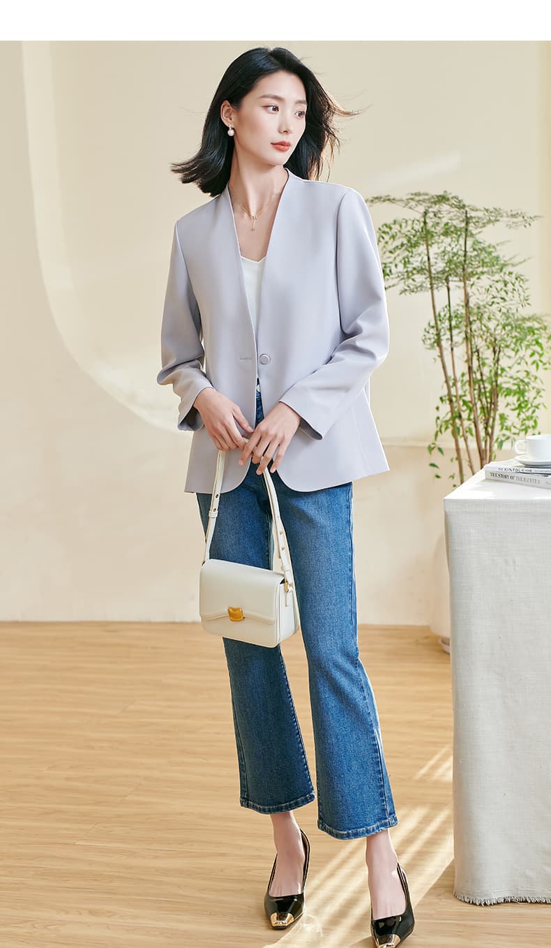 上質シルエット ノーカラージャケット