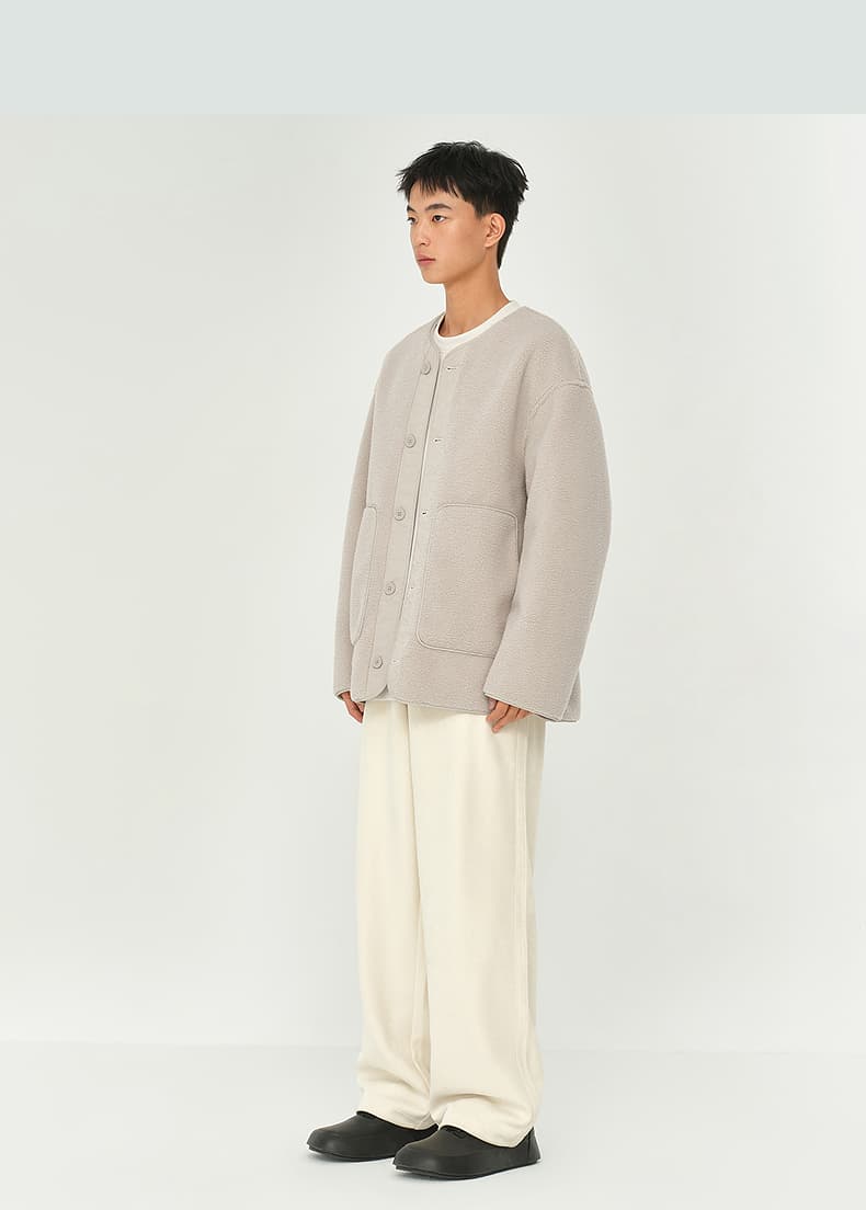 ノーカラージャケット ふんわり温もりノーカラーボアジャケット