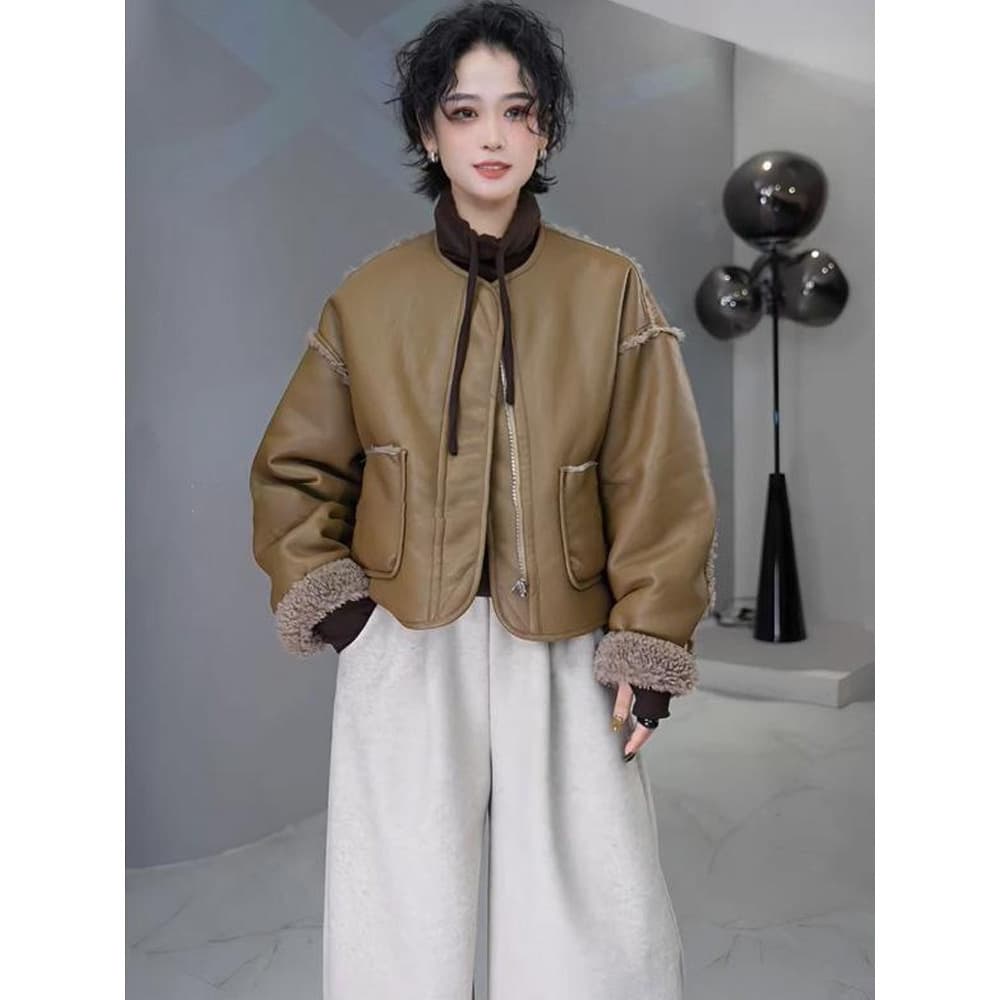 ノーカラージャケット リバーシブル仕様 ノーカラーボアブルゾン