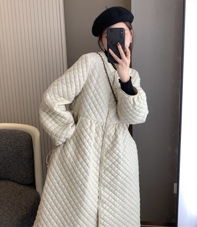 ノーカラージャケット 女性用キルティング中綿ノーカラーコート暖かい軽量体型カバー