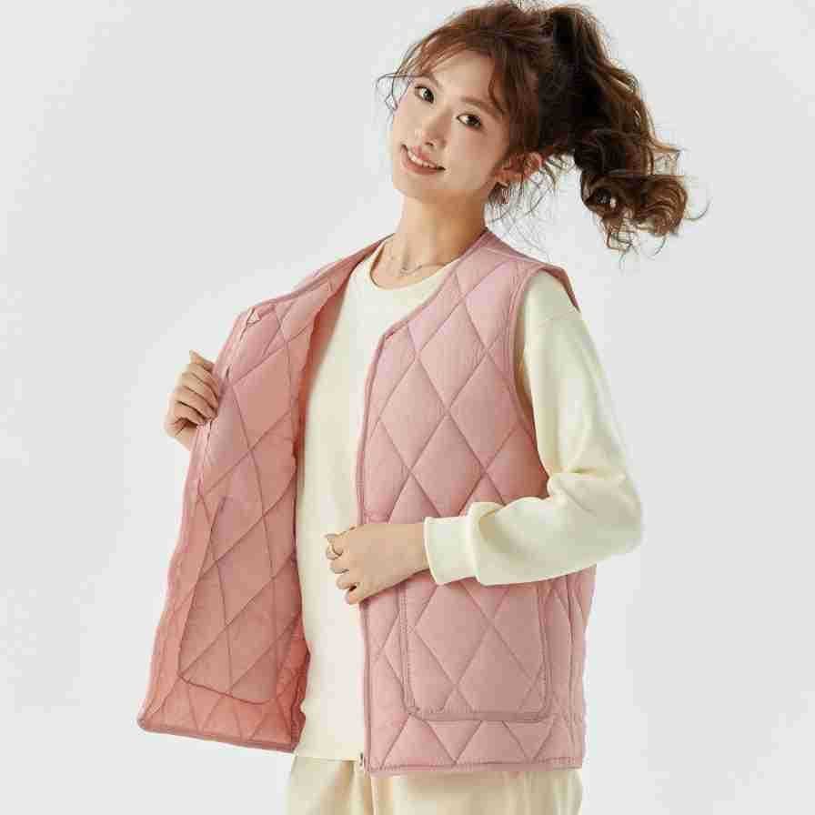 ノーカラージャケット 大人可愛い キルティング中綿ベストジャケット