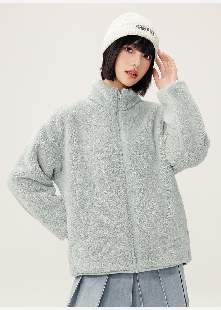 ノーカラージャケット もこもこ温もりノーカラーボアジャケット