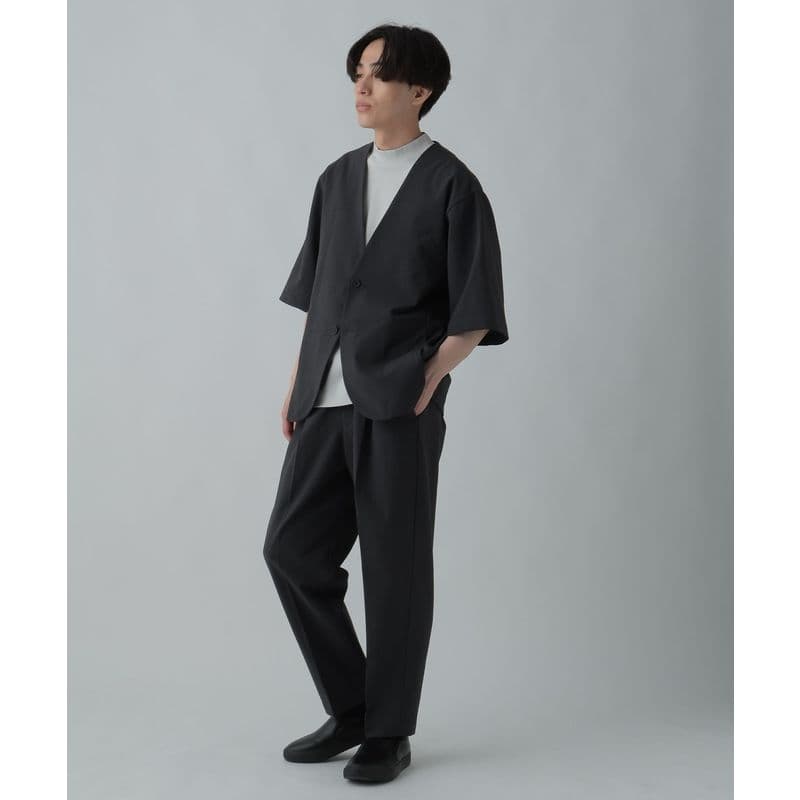 ノーカラージャケット ノーカラージャケット 涼やか五分袖リネンノーカラー