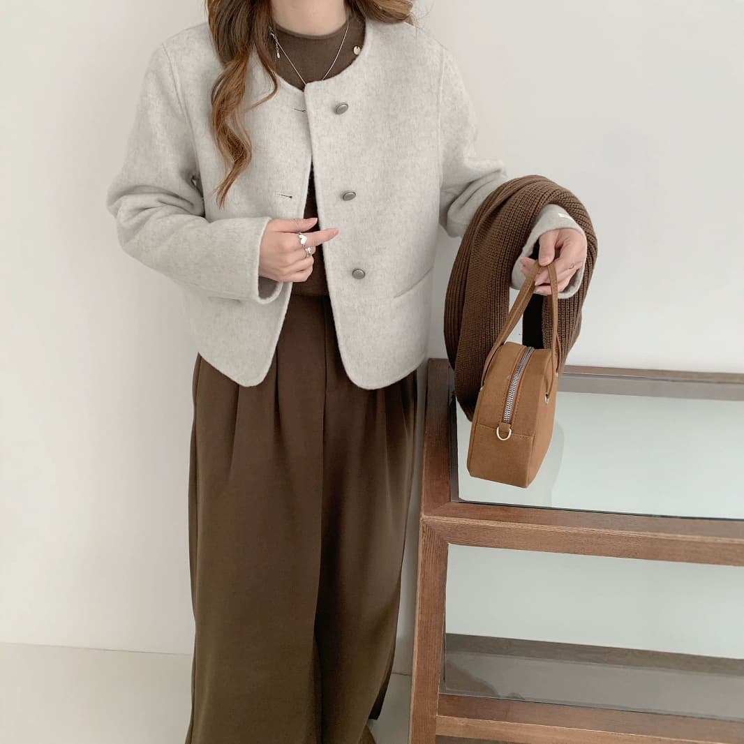 ノーカラージャケット シンプル上品ノーカラーショートジャケット
