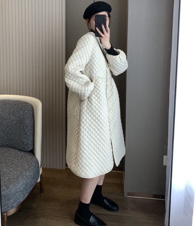 ノーカラージャケット 女性用キルティング中綿ノーカラーコート暖かい軽量体型カバー