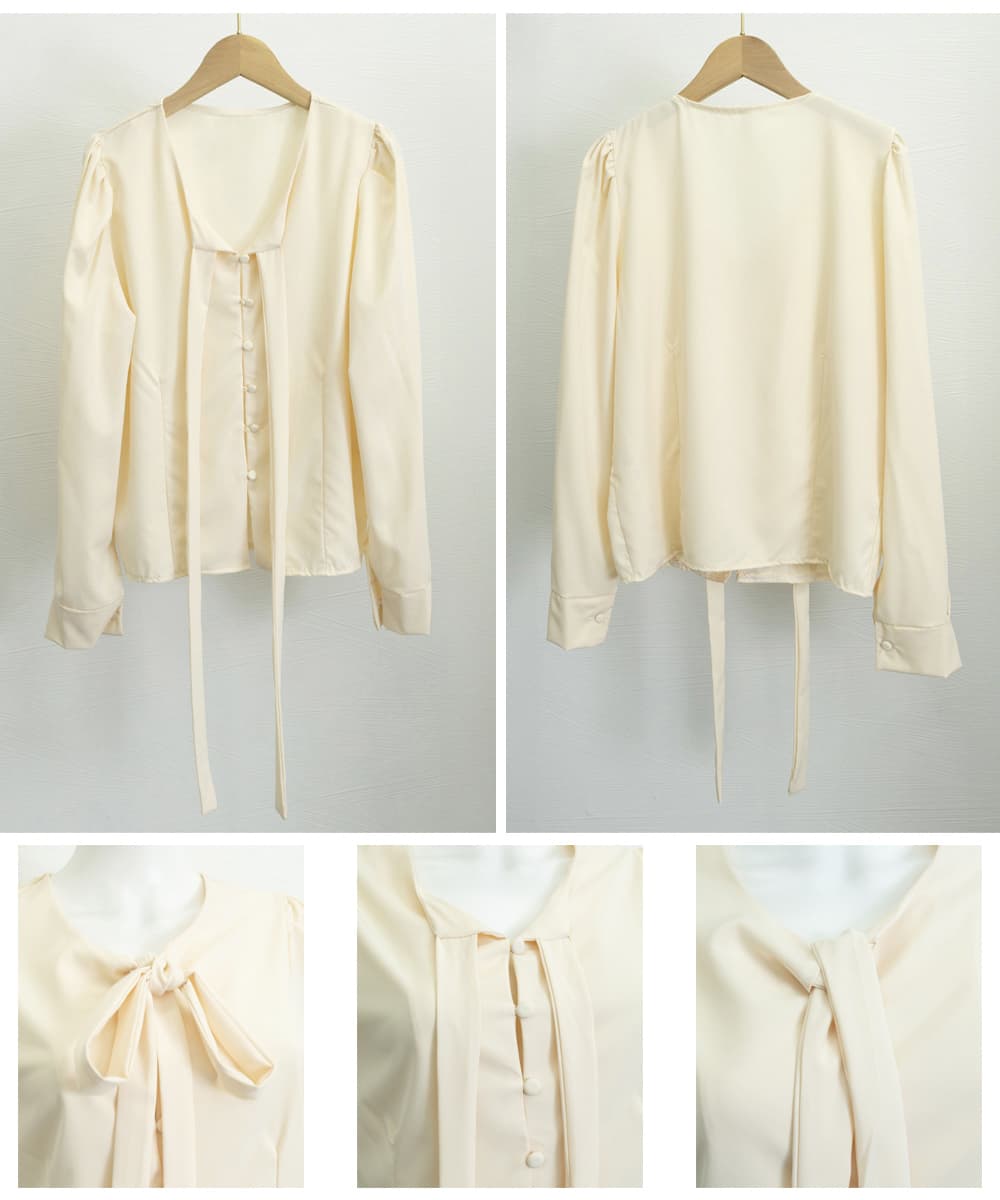 ノーカラージャケット 上品リネンリボンブラウス きれいめ春夏トップス