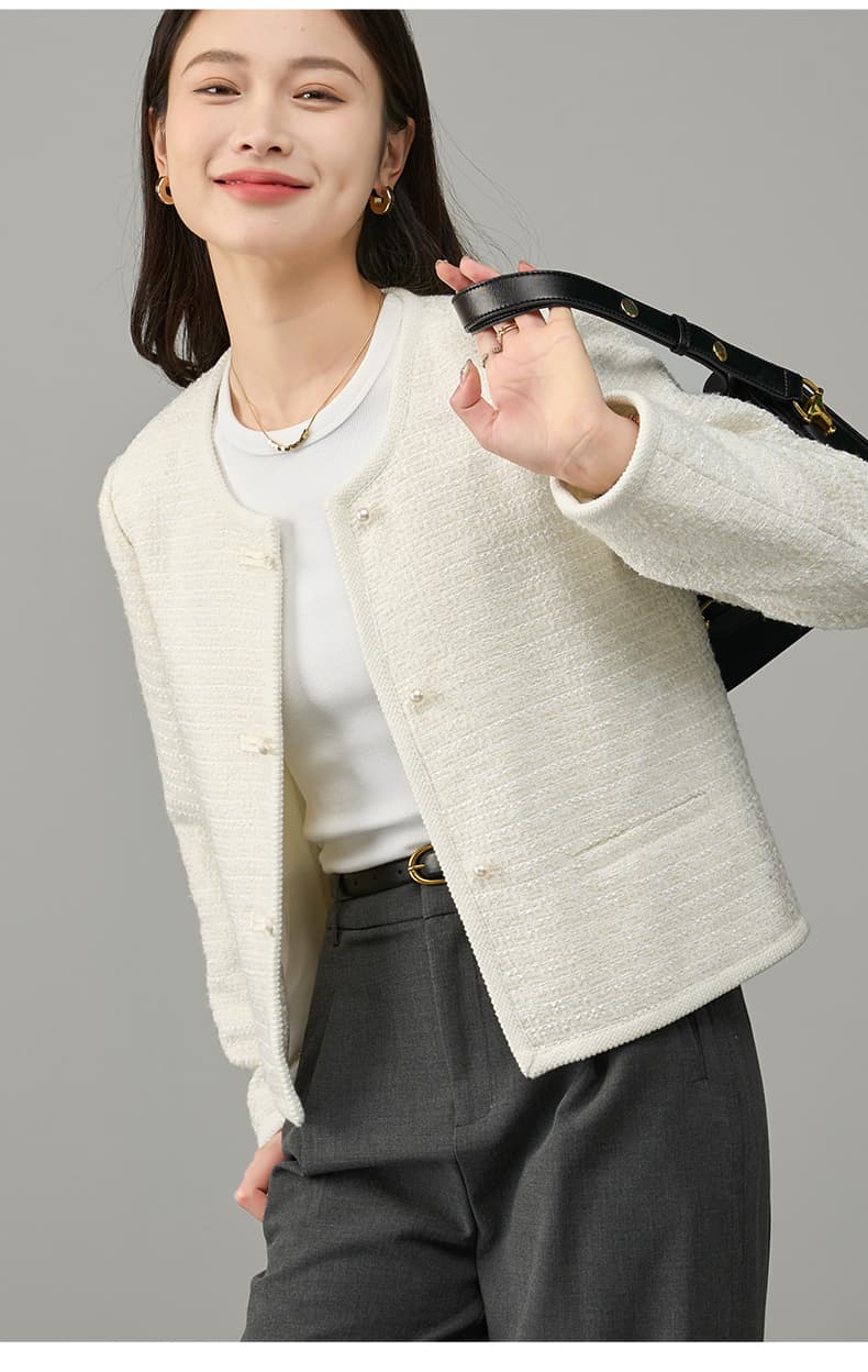ノーカラージャケット 上品な質感 ノーカラークロップドジャケット