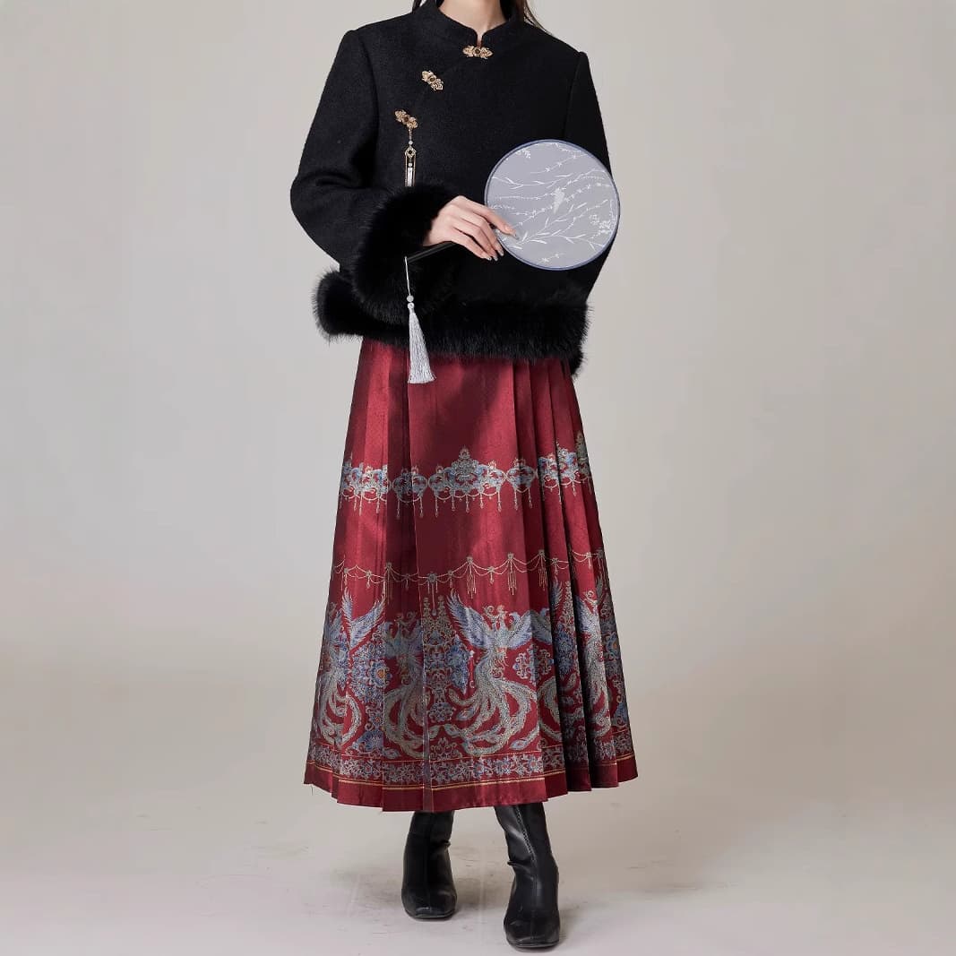 ノーカラージャケット 中華風飾り結び付きファージャケット