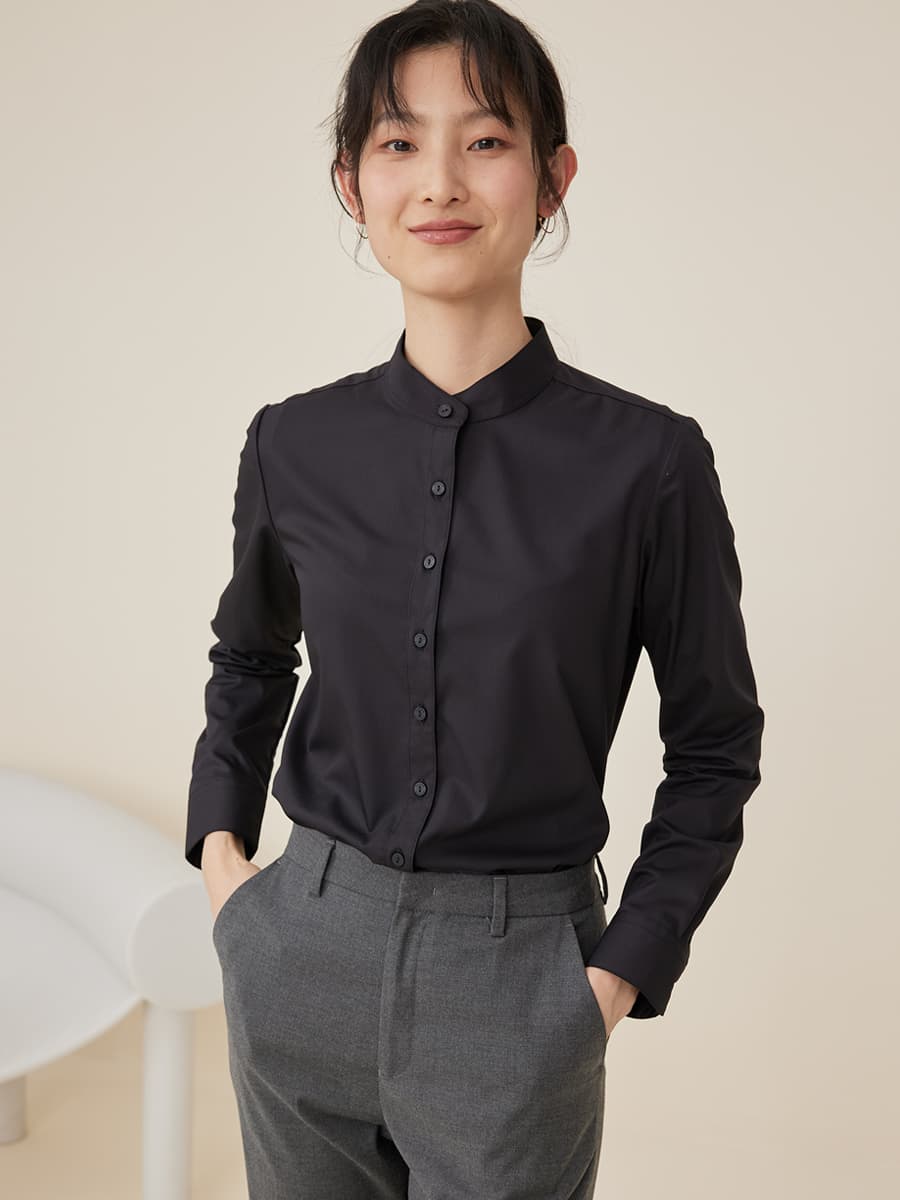 ノーカラージャケット ノーカラージャケット 上質リネン スタンドカラーシャツ