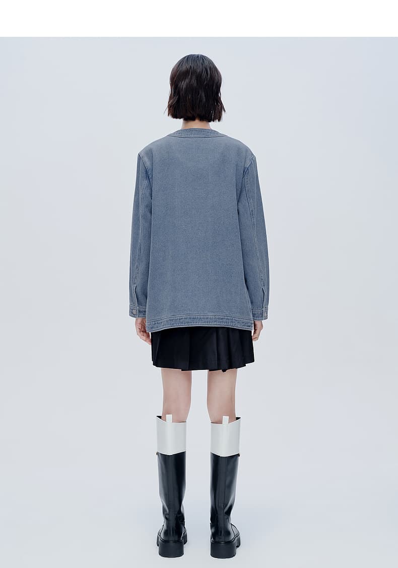 シンプルデニムノーカラージャケット